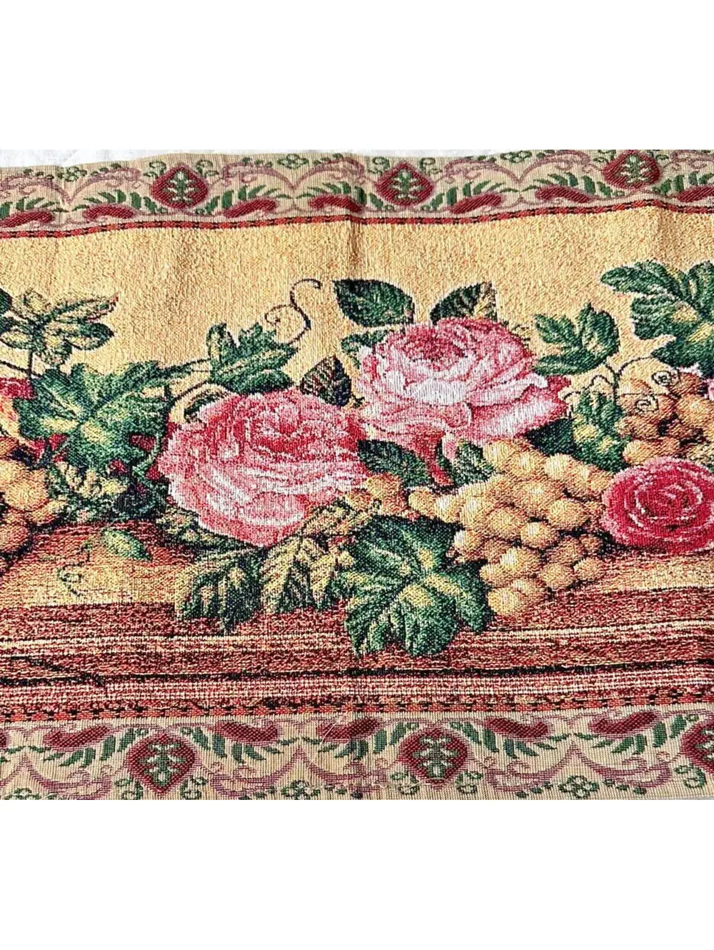 Dada Runner Of Roses & Fruit embroidery cross stitch tapestry table décor 4 ft.